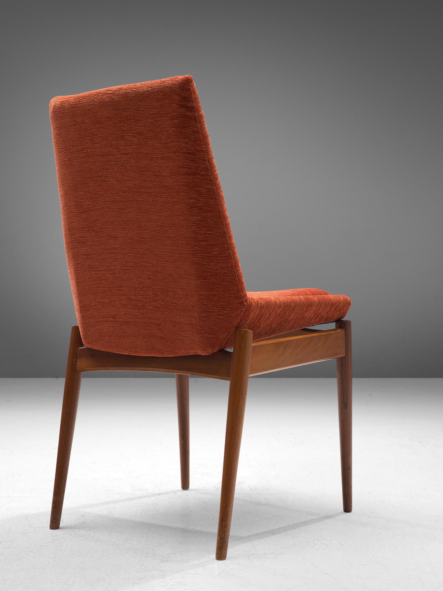 Velvet Scandinavian Chairs in Teak and Terracotta Corduroy