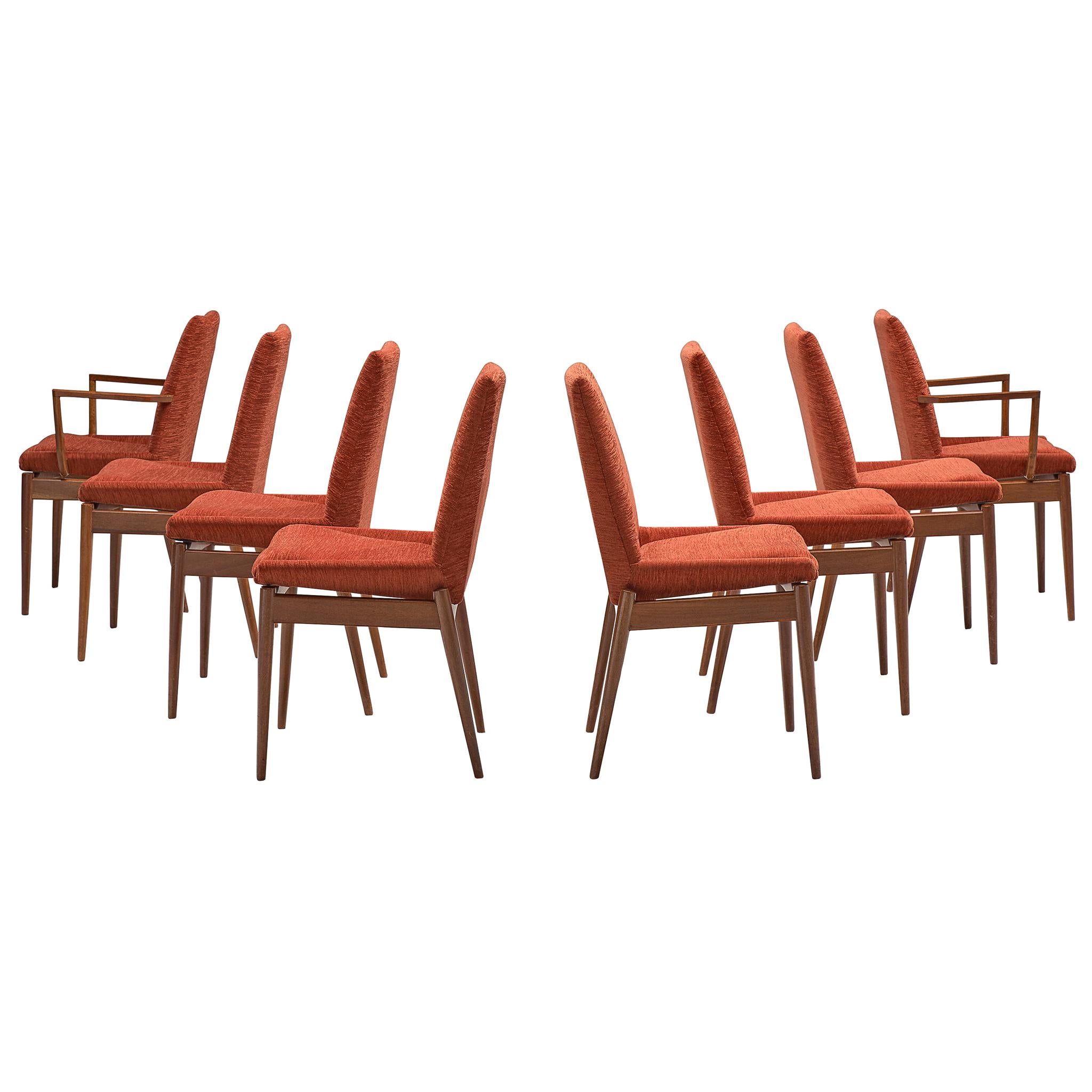 Scandinavian Chairs in Teak and Terracotta Corduroy