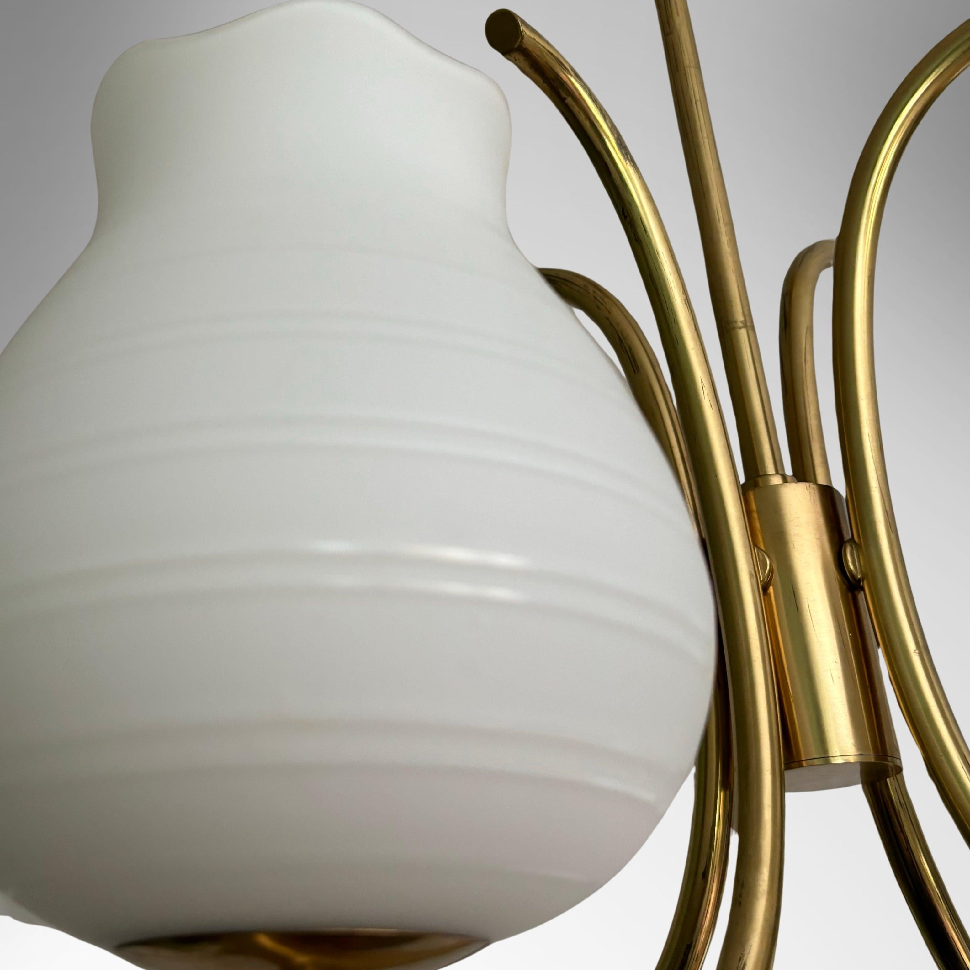 Scandinavian chandelier attributed to Böhlmarks, brass and glass, Sweden, 1940s 1