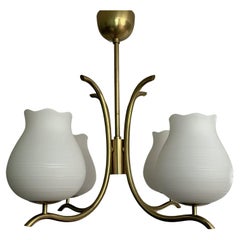 Scandinavian chandelier attributed to Böhlmarks, brass and glass, Sweden, 1940s