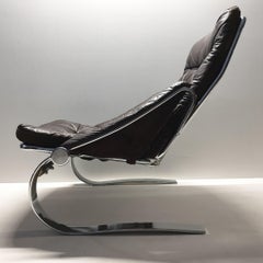 Scandinavian Chrome Flat Steel and Leather Lounge Chair, 1970s