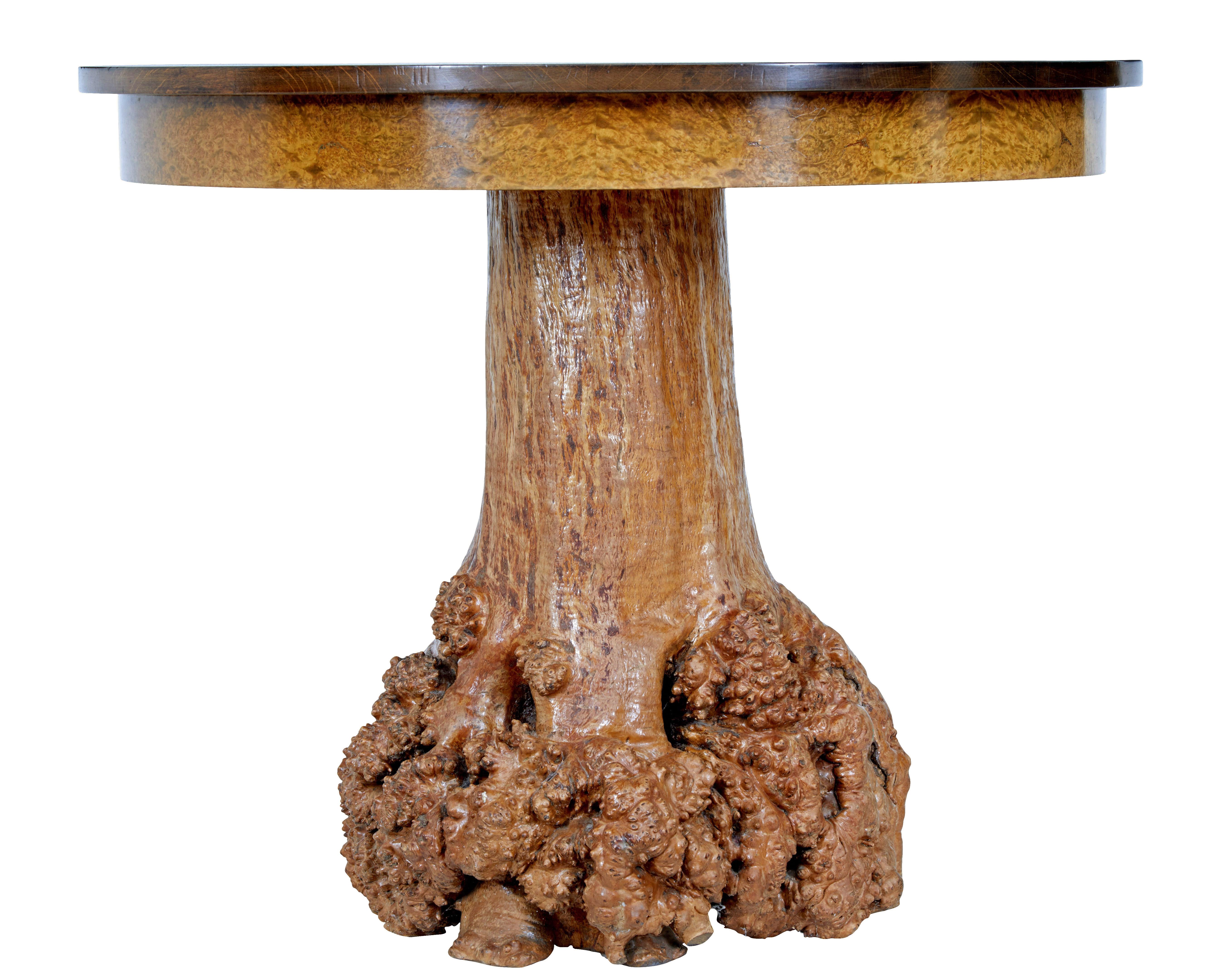 Scandinavian circular occasional table with burr root base In Good Condition For Sale In Debenham, Suffolk