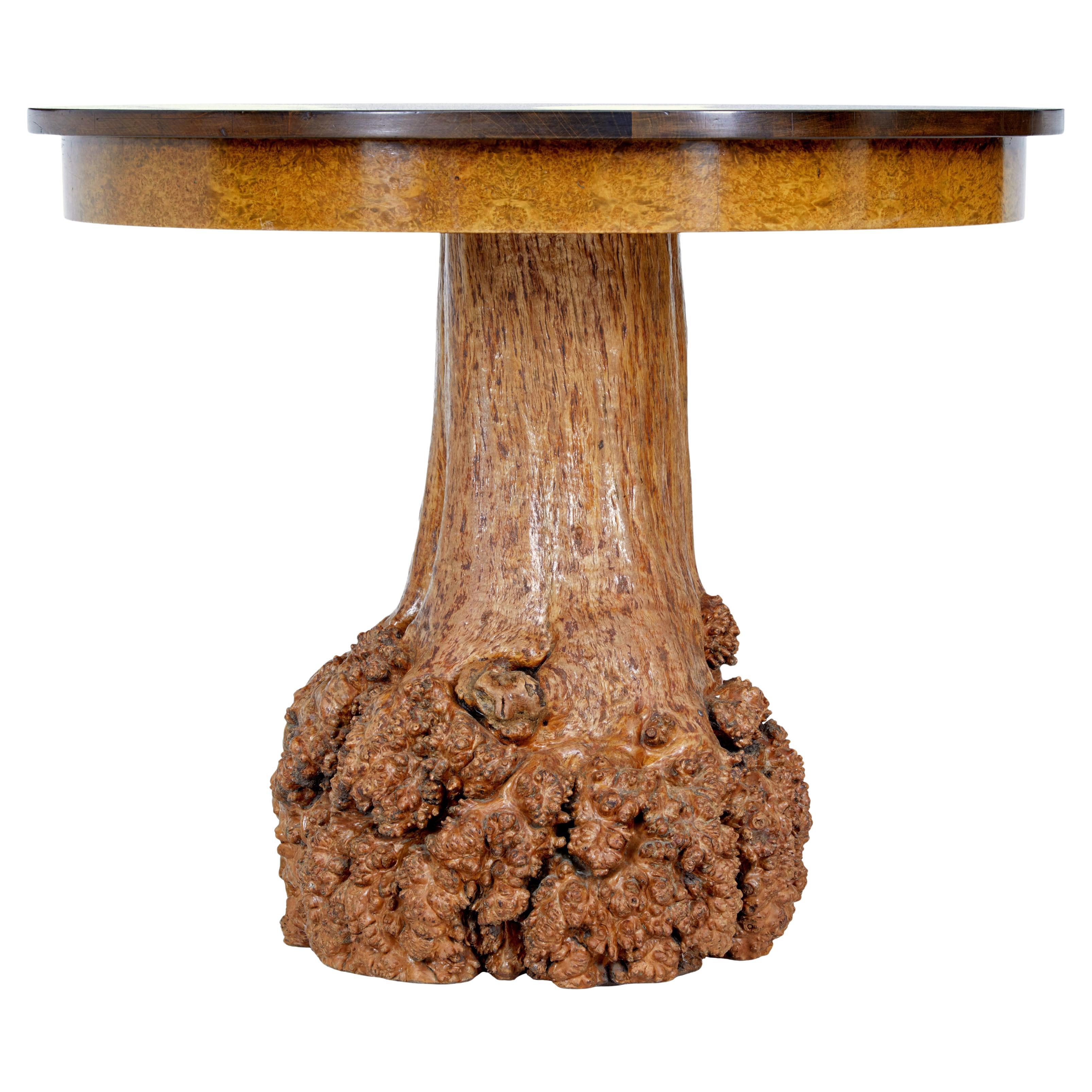 Scandinavian circular occasional table with burr root base