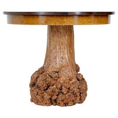 Scandinavian circular occasional table with burr root base