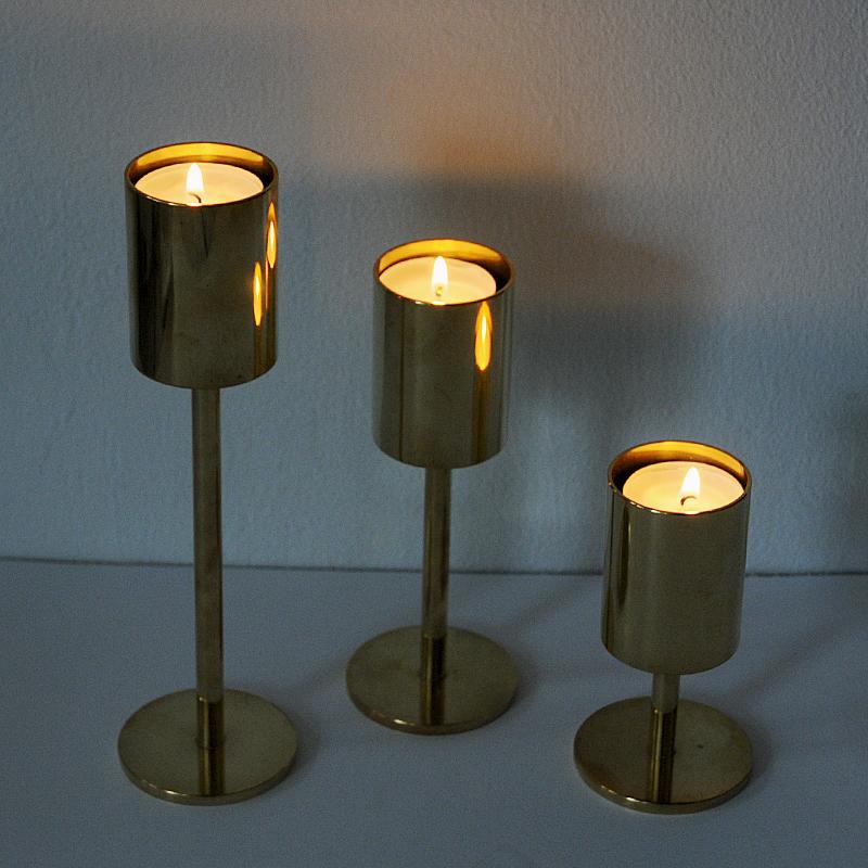 Polished Scandinavian Classic and Beautiful Brass Candleholder Set, 1970s