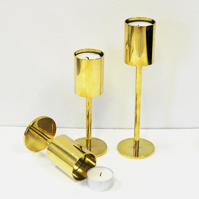 Scandinavian Classic and Beautiful Brass Candleholder Set, 1970s In Good Condition In Stockholm, SE