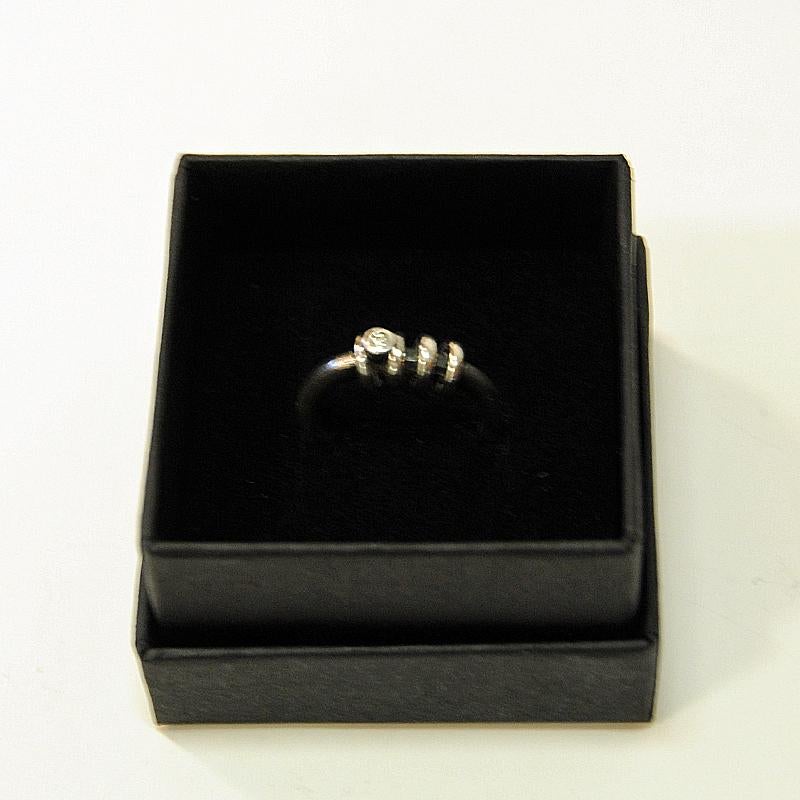 Swedish Scandinavian Classic Silver Ring with Small Rock Crystal Stone, 1950s