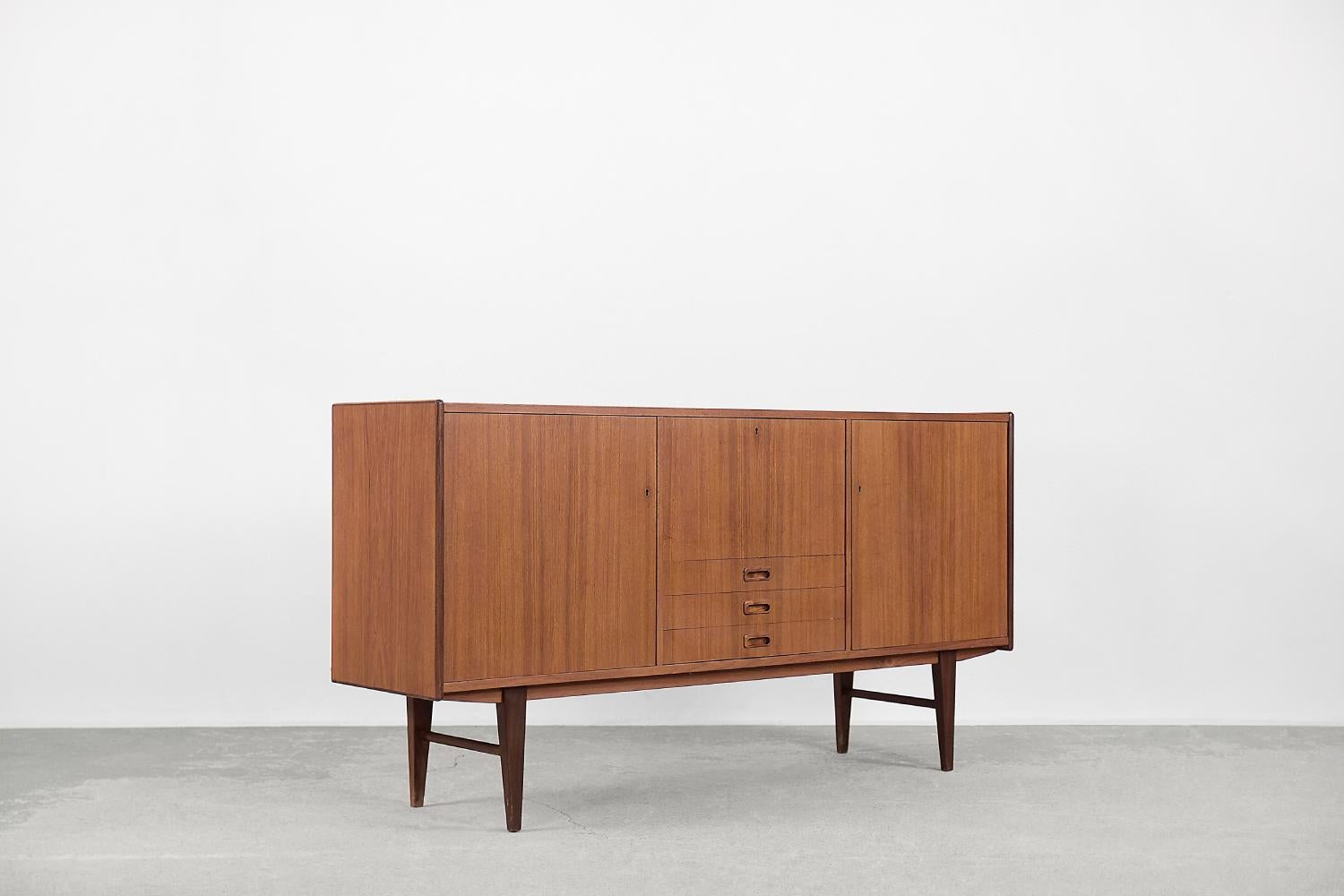 Vintage Scandinavian Modern Classic Teak Wood High Sideboard with Drawers, 1960s For Sale 1
