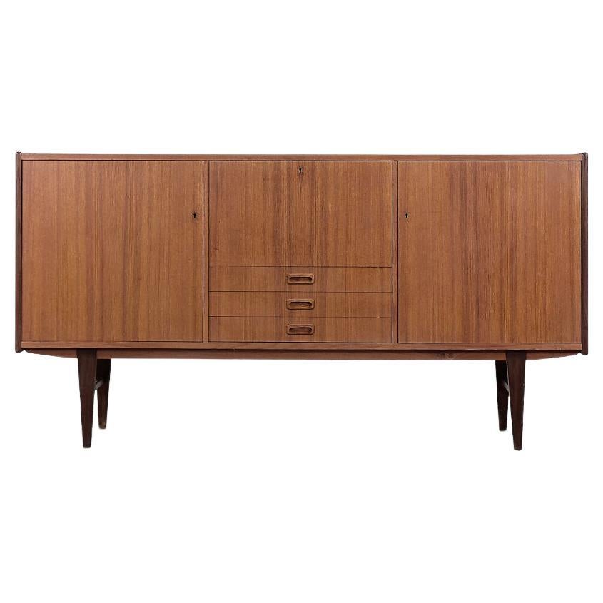 Vintage Scandinavian Modern Classic Teak Wood High Sideboard with Drawers, 1960s For Sale
