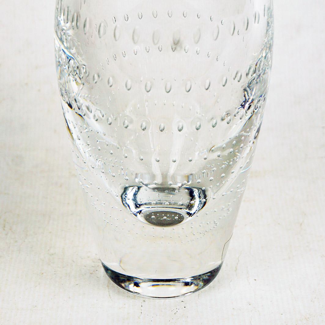 Scandinavian Modern  Scandinavian Clear and Bubbles Glass Art Vase by Orrefors Sweden For Sale