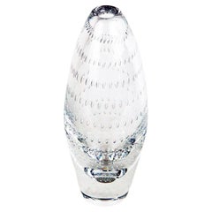  Vase d'art scandinave en verre transparent et bulles d'Orrefors Suède