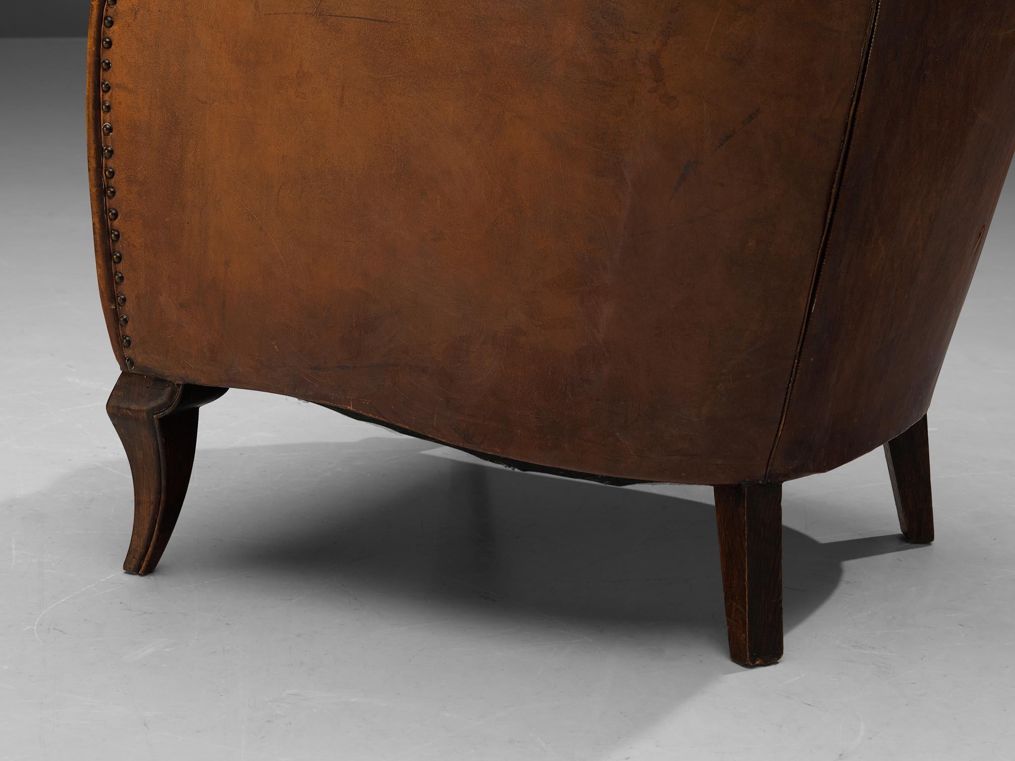 Scandinavian Modern Scandinavian Club Chair in Patinated Cognac Leather For Sale