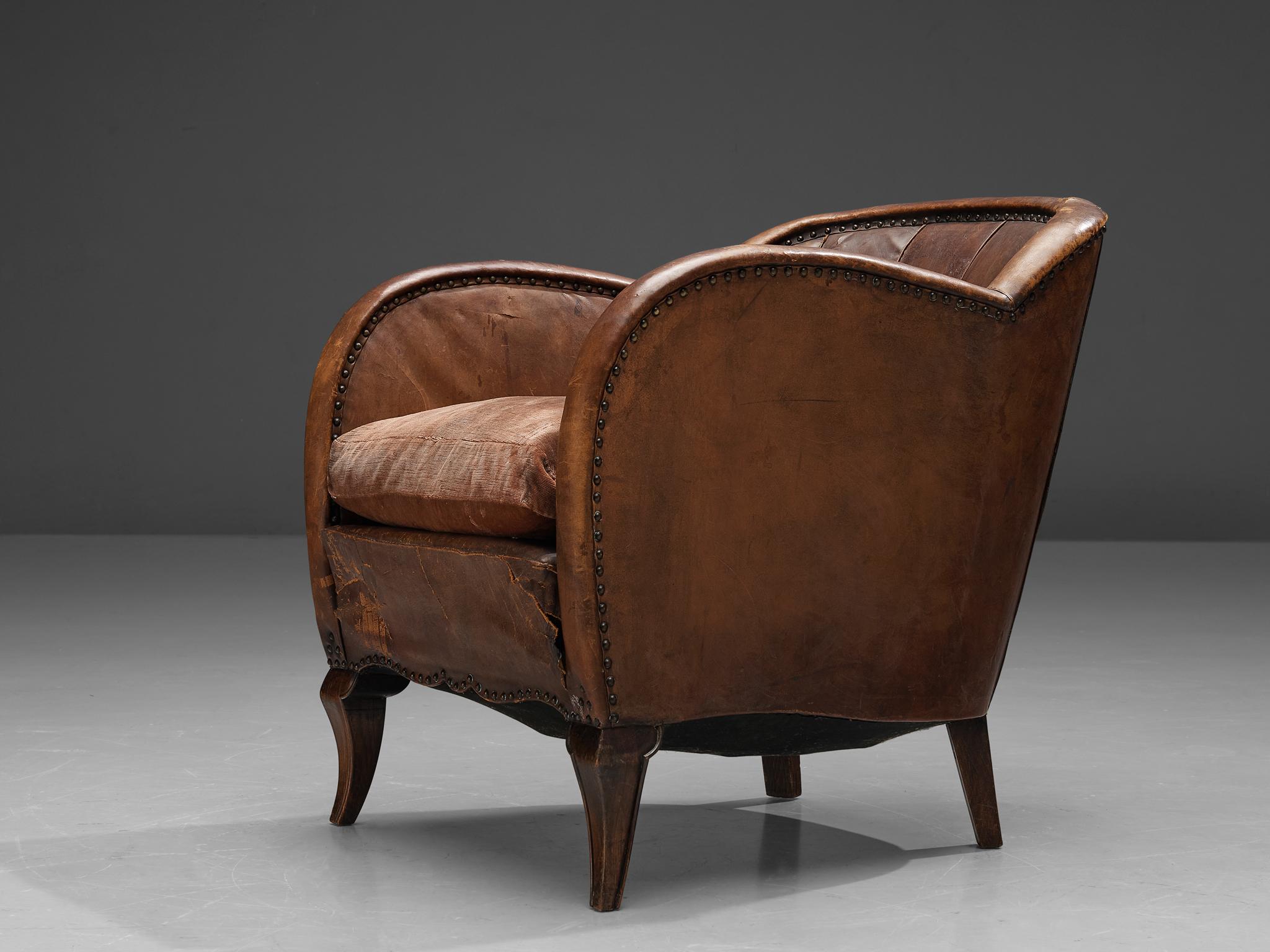 Scandinavian Club Chair in Patinated Cognac Leather For Sale 2