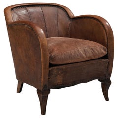Scandinavian Club Chair in Patinated Cognac Leather