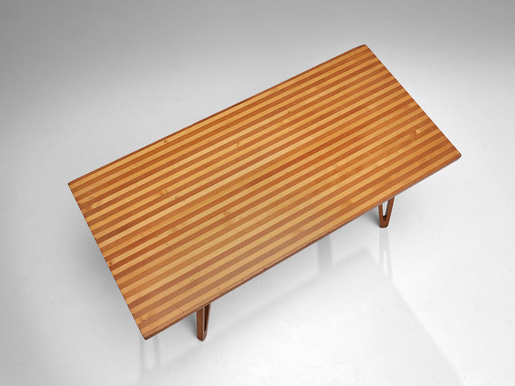 Mid-20th Century Scandinavian Coffee Table in Ash with Striped Top and Organic Legs For Sale