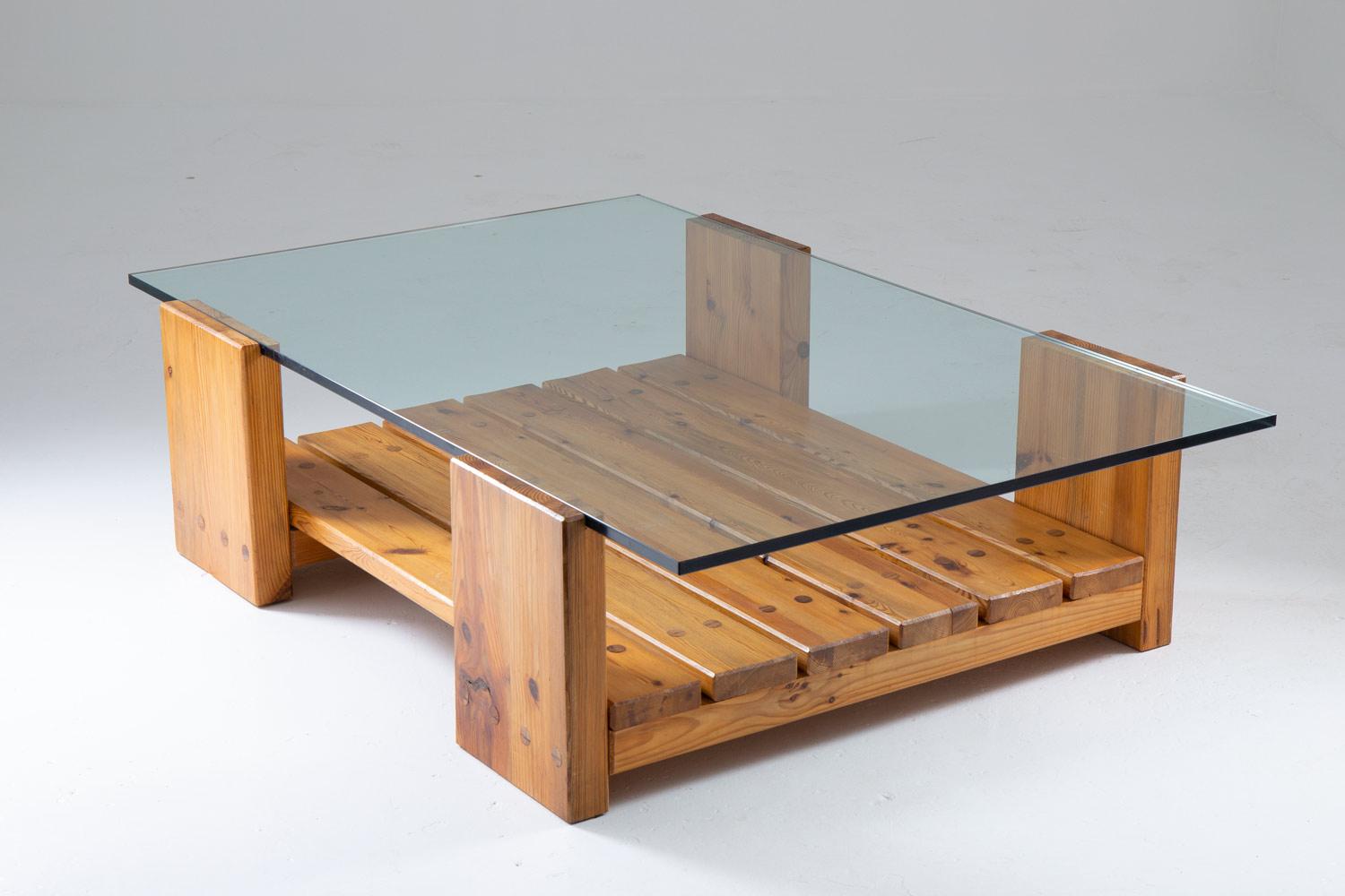 Mid-Century Modern Scandinavian Coffee Table in Pine and Glass by Sven Larsson For Sale