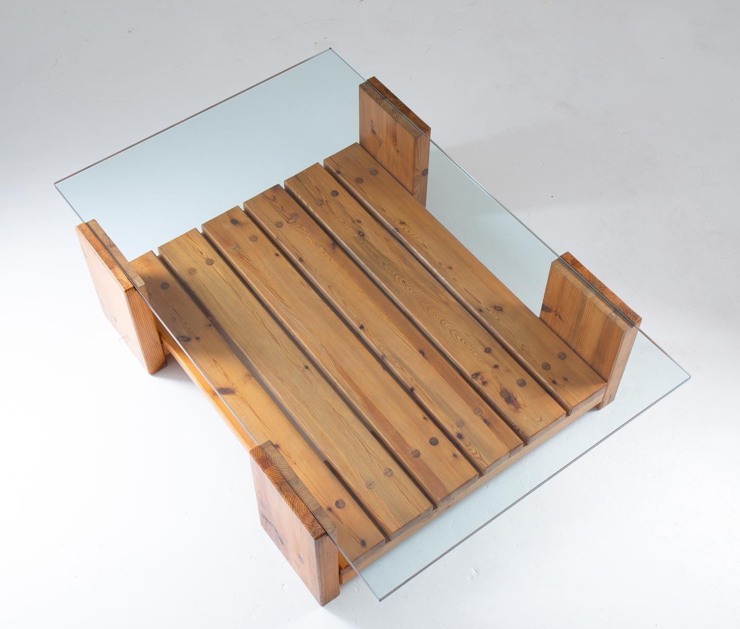 Mid-Century Modern Scandinavian Coffee Table in Pine and Glass by Sven Larsson For Sale
