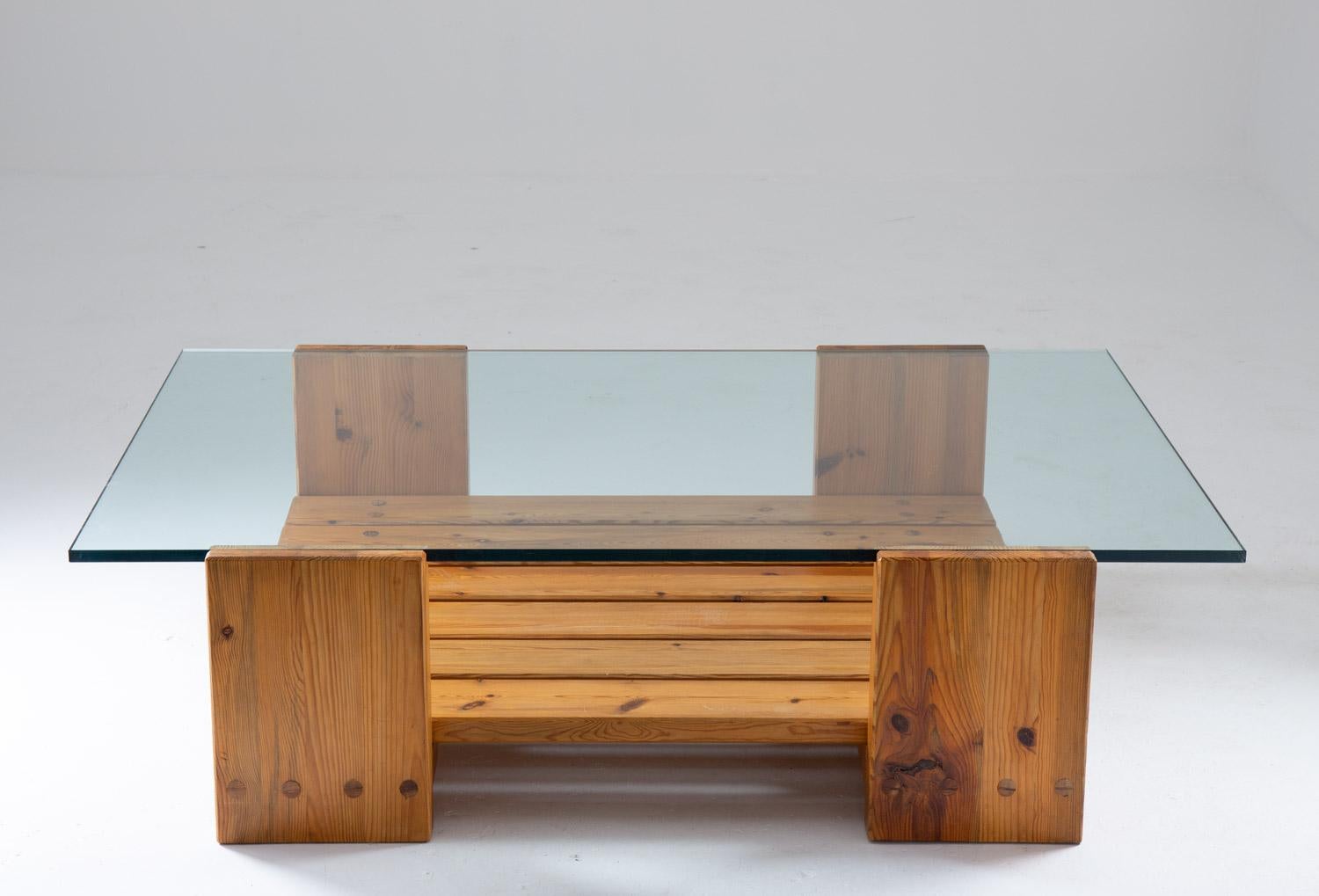 Swedish Scandinavian Coffee Table in Pine and Glass by Sven Larsson For Sale