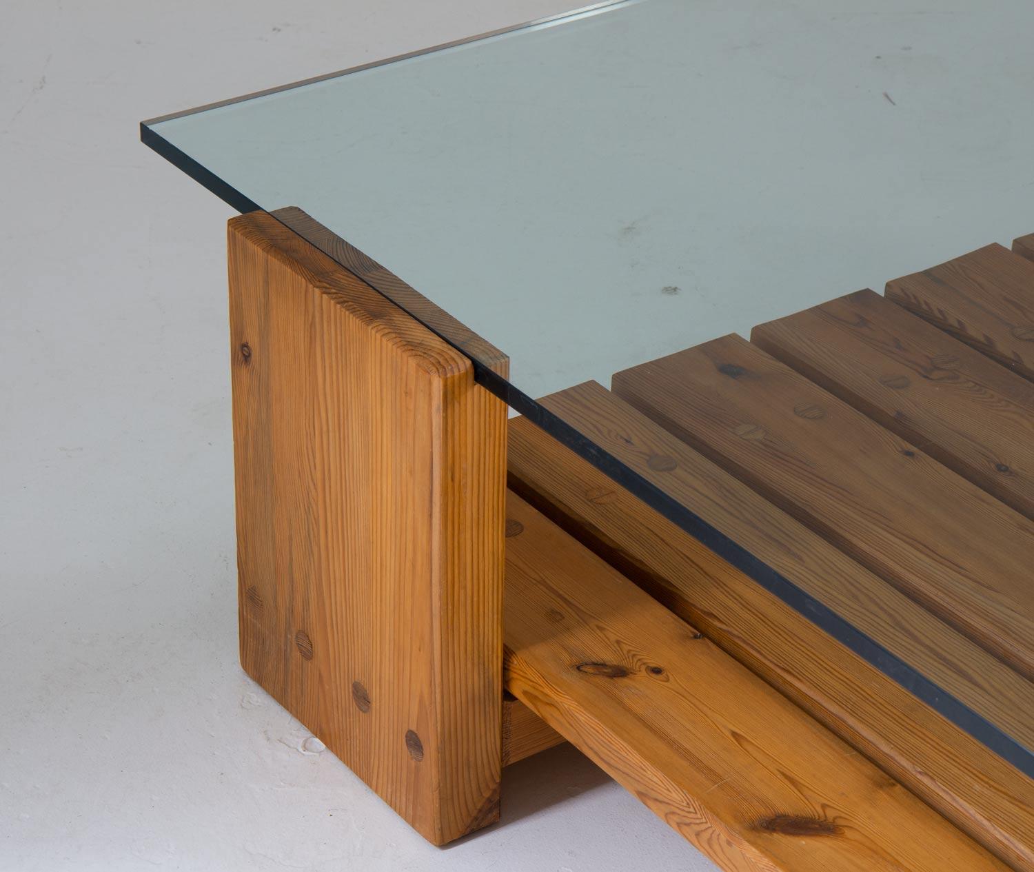 Scandinavian Coffee Table in Pine and Glass by Sven Larsson For Sale 1