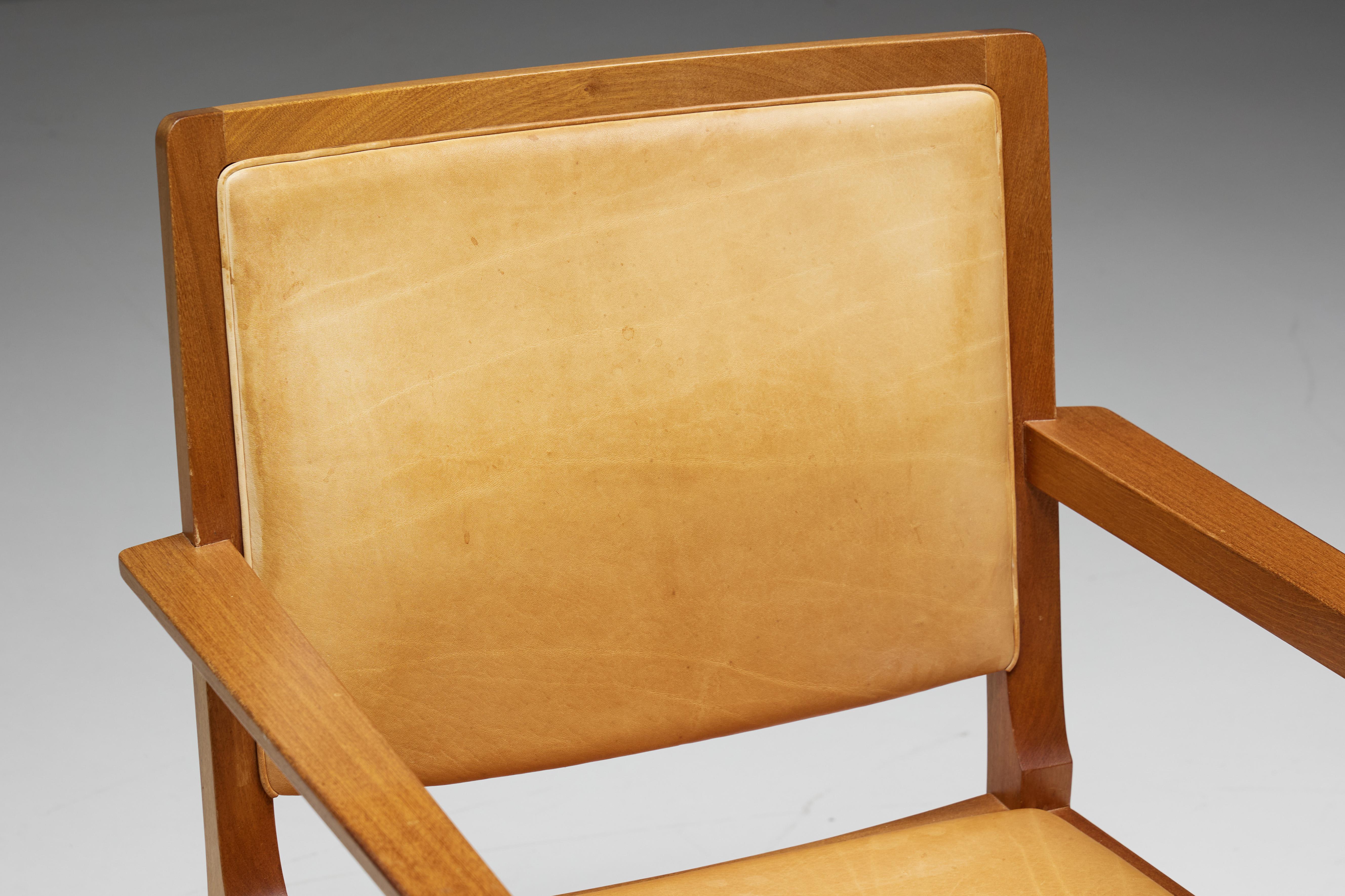 Scandinavian Conference Chairs in Natural Leather, 1970s For Sale 6