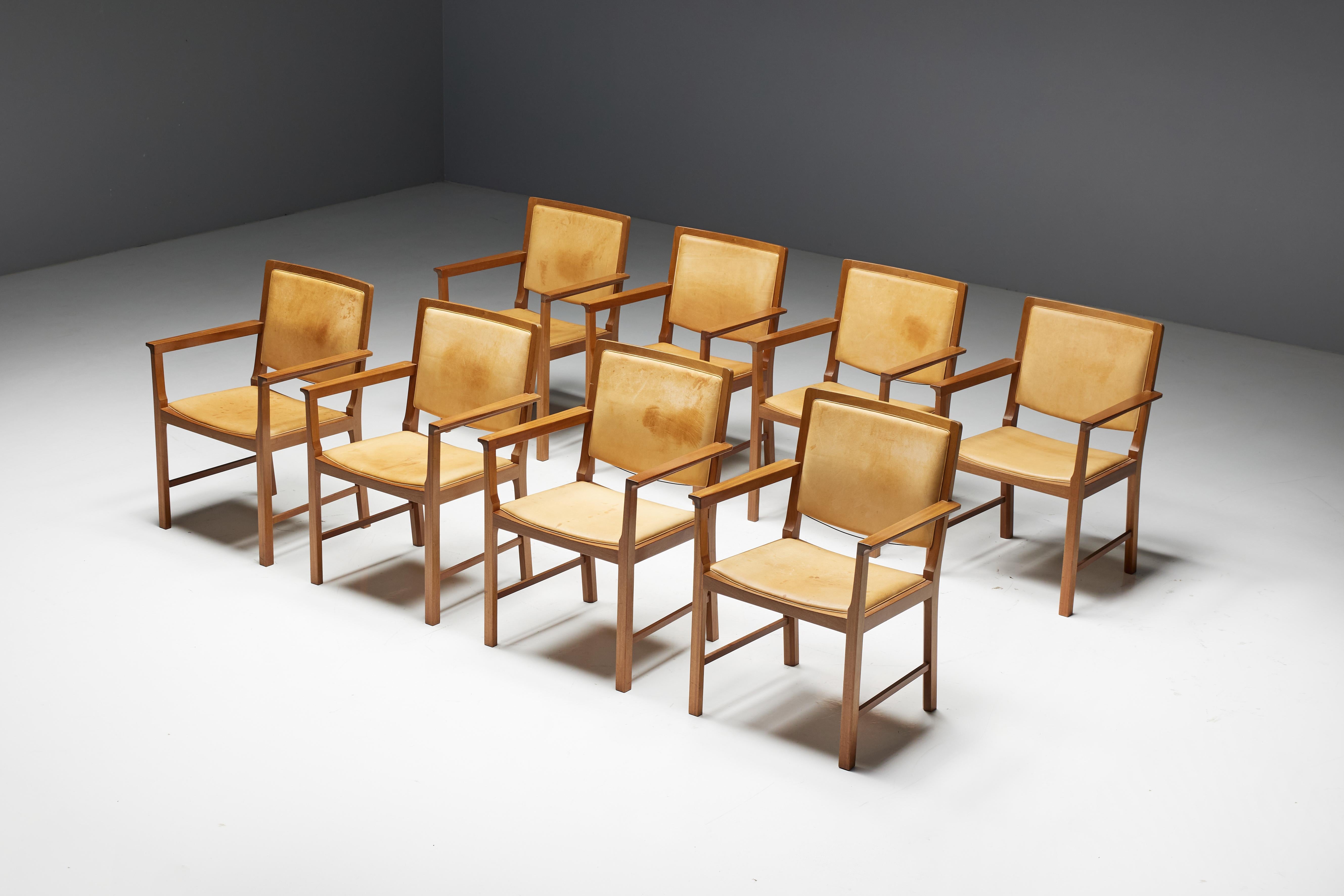 Mid-Century Modern Scandinavian Conference Chairs in Natural Leather, 1970s For Sale