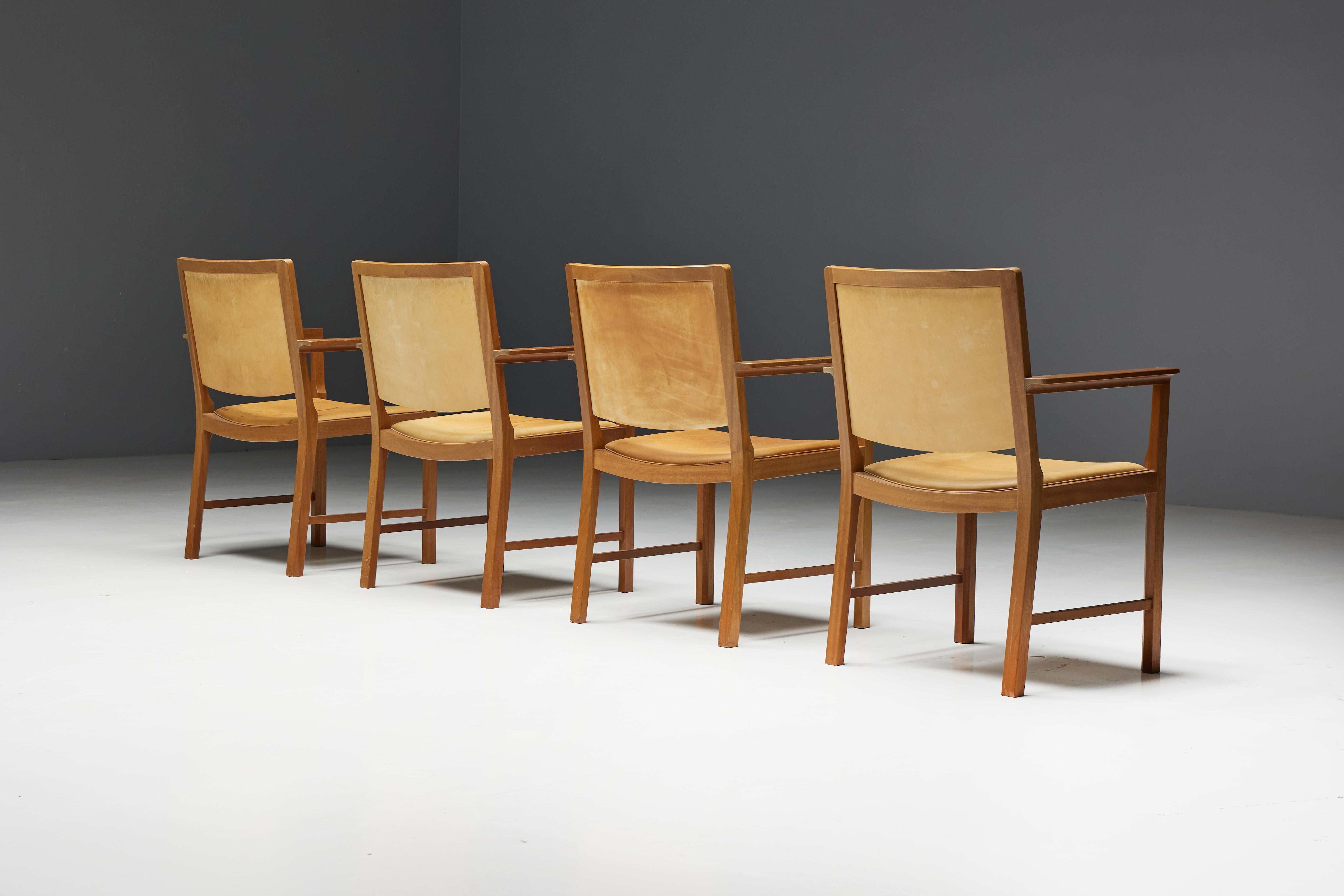 Scandinavian Conference Chairs in Natural Leather, 1970s For Sale 1