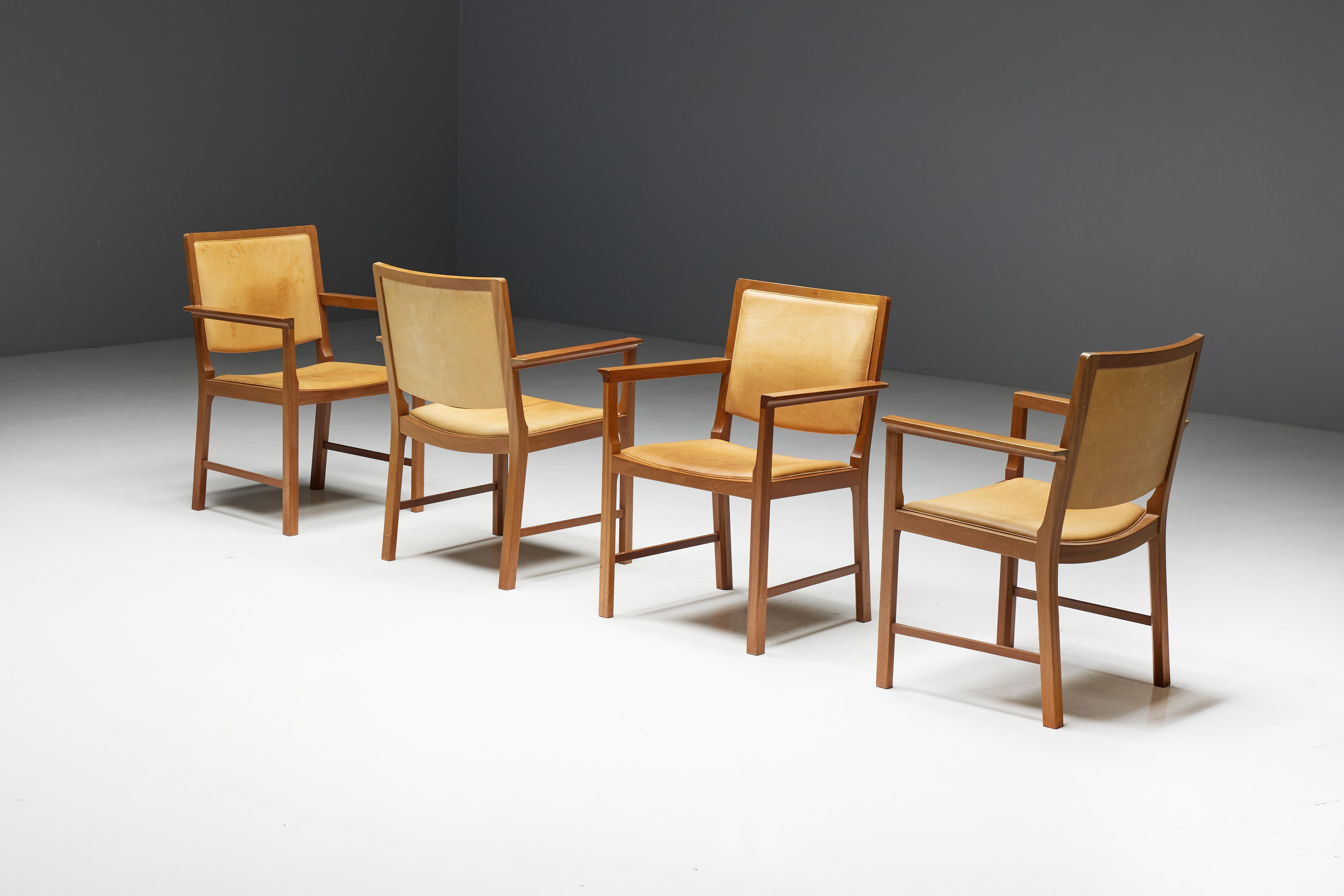 Scandinavian Conference Chairs in Natural Leather, 1970s For Sale 2
