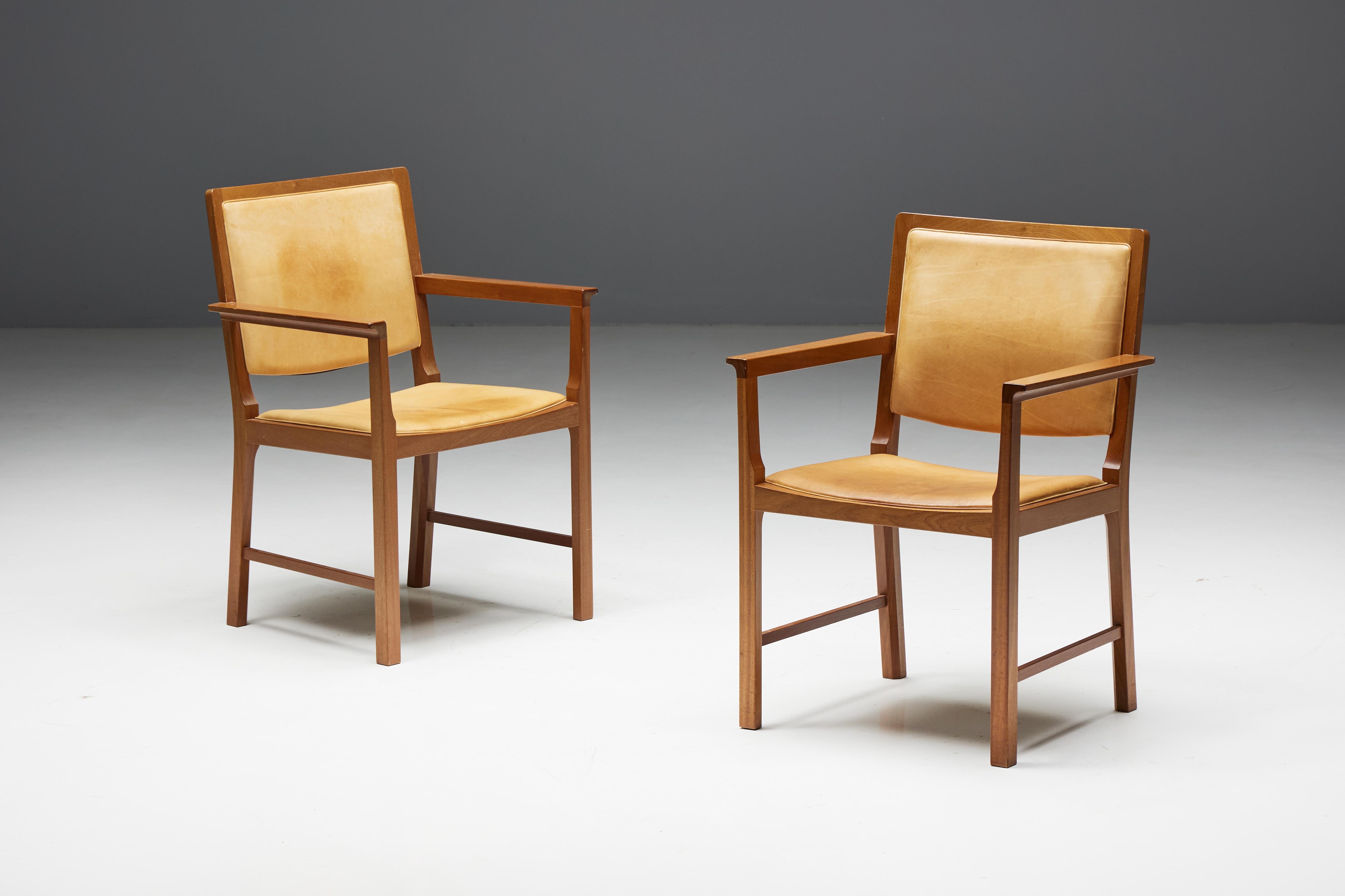 Scandinavian Conference Chairs in Natural Leather, 1970s For Sale 3