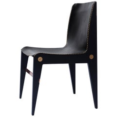 Scandinavian Contemporary Chair with Leather Seat and Legs in Wood