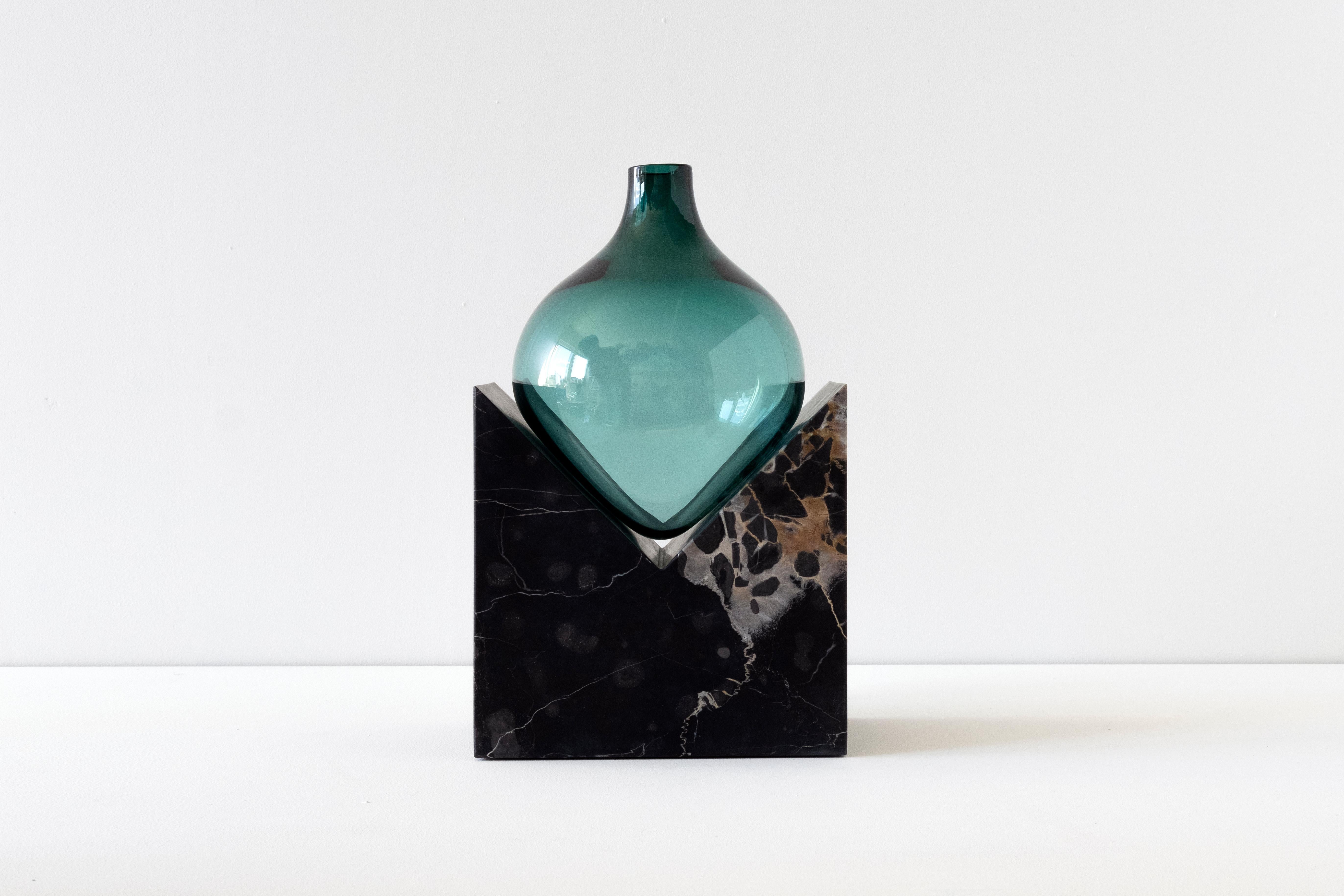 Scandinavian Modern Scandinavian Contemporary Design, Portoro Marble w Green Glass by Erik Olovsson For Sale