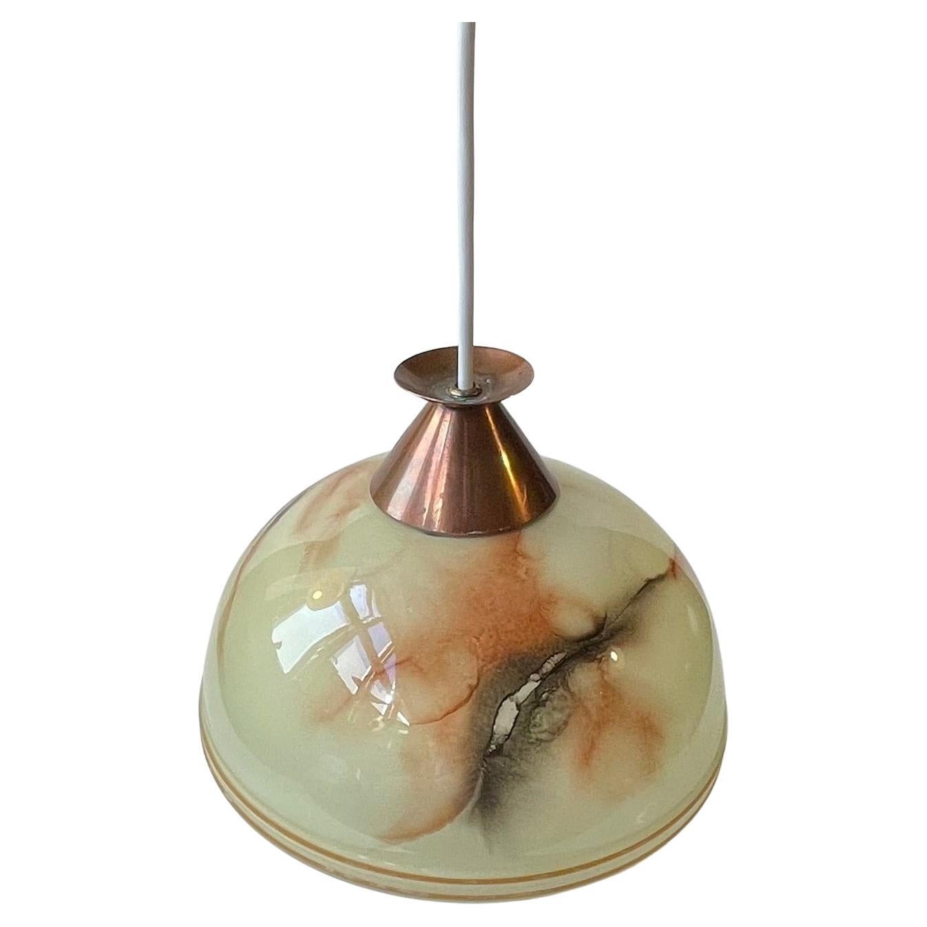 Scandinavian Copper & Marble Glass Pendant Lamp, Bauhaus Style 1940s