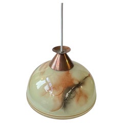 Scandinavian Copper & Marble Glass Pendant Lamp, Bauhaus Style 1940s