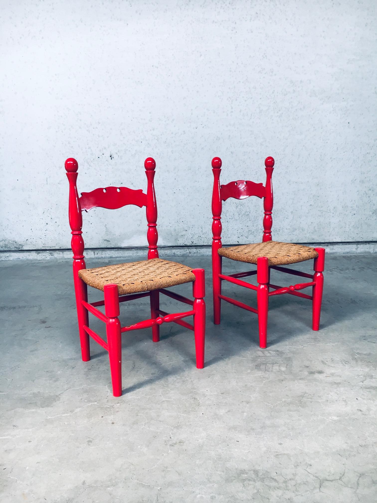 Rope Scandinavian Country Style Design Red Side Chairs, Sweden 1960's For Sale