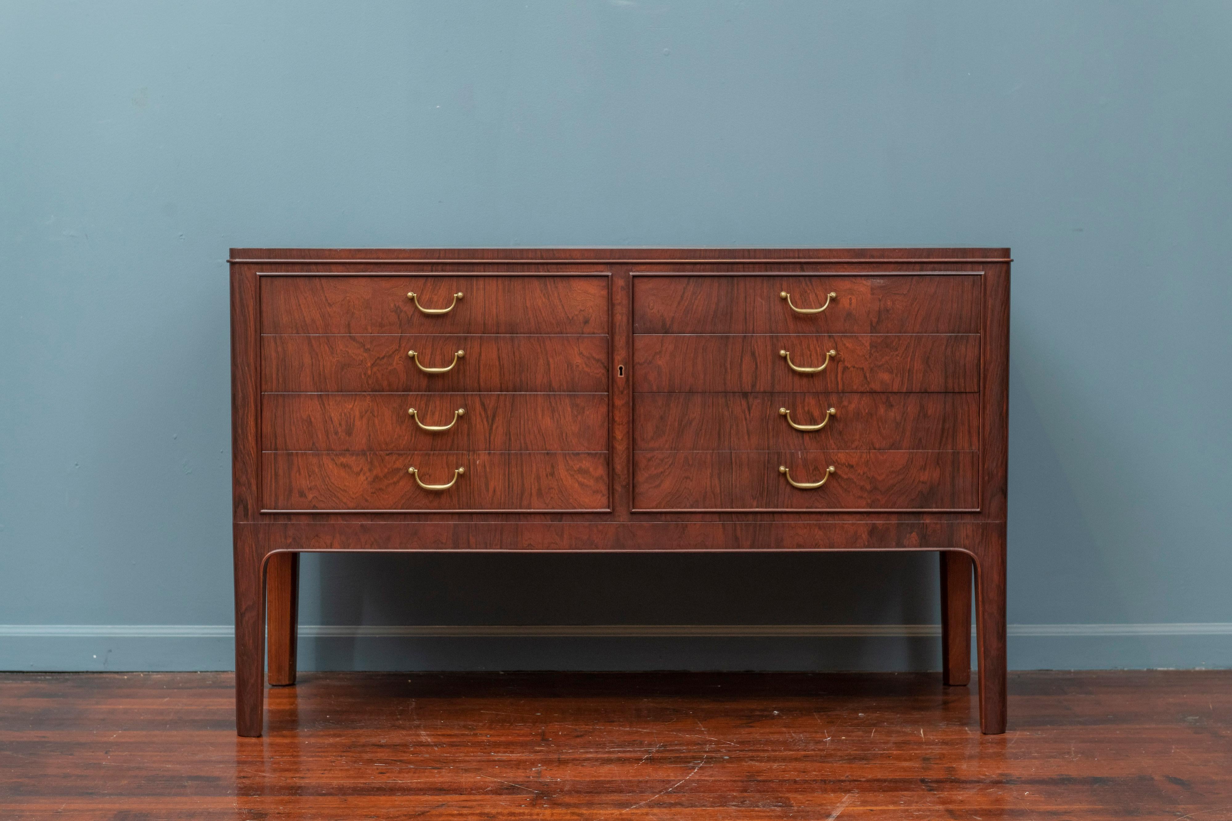 Scandinavian Modern credenza in the style of Kaare Klint for C.B. Hansens, Denmark. 
High quality construction and attention to detail, labeled C.B Hansens Kobenhaven.