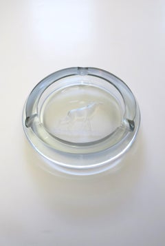 Scandinavian Crystal Glass Ashtray Catchall Buck Deer Sweden Strombergshytta
