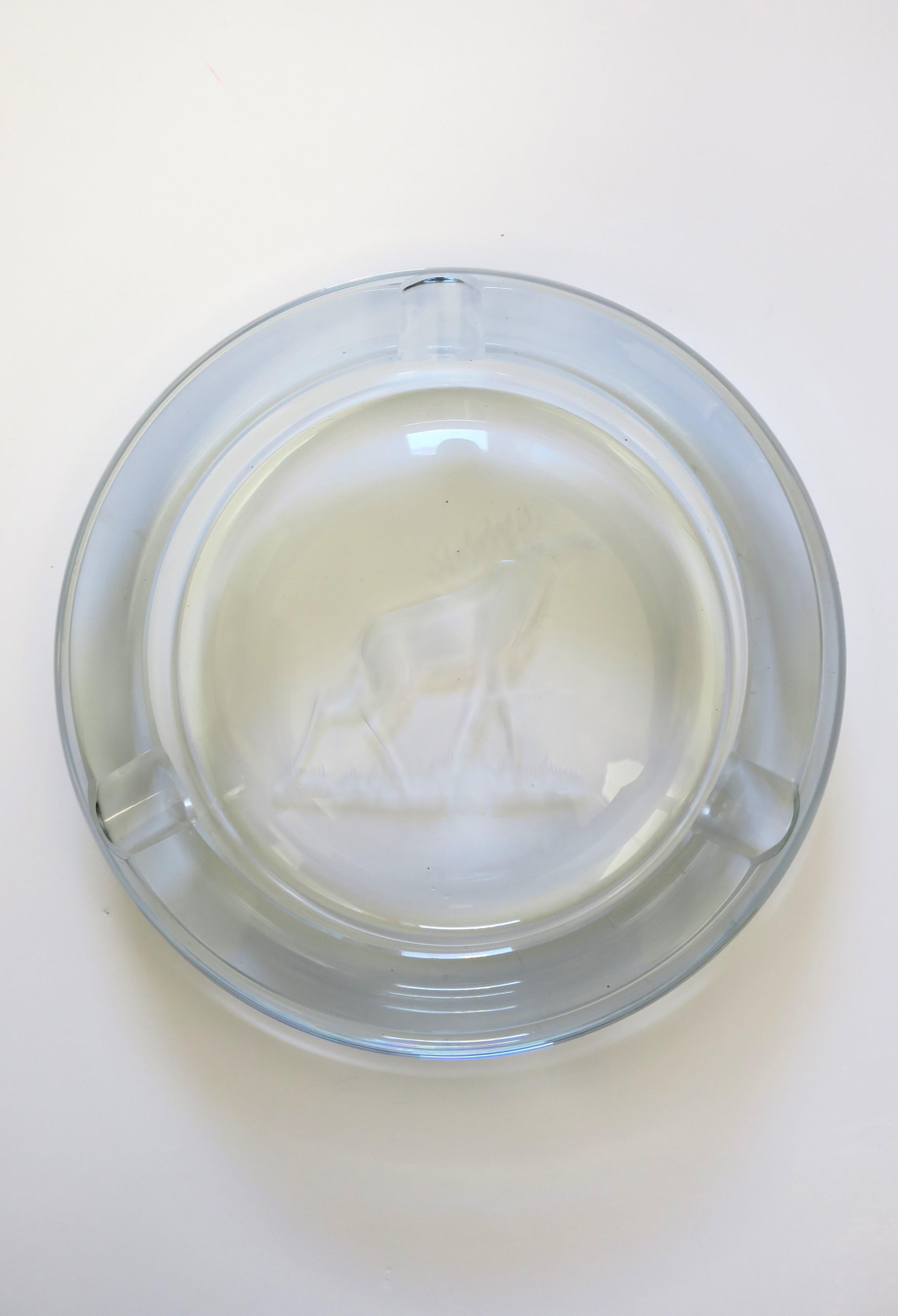 Scandinavian Modern Scandinavian Crystal Strombergshytta Glass Ashtray Catchall w/Buck Deer Sweden For Sale
