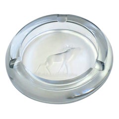 Scandinavian Crystal Strombergshytta Glass Ashtray Catchall w/Buck Deer Sweden