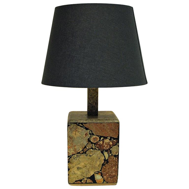 Scandinavian Cubeshaped Stoneware Table Lamp, 1970s
