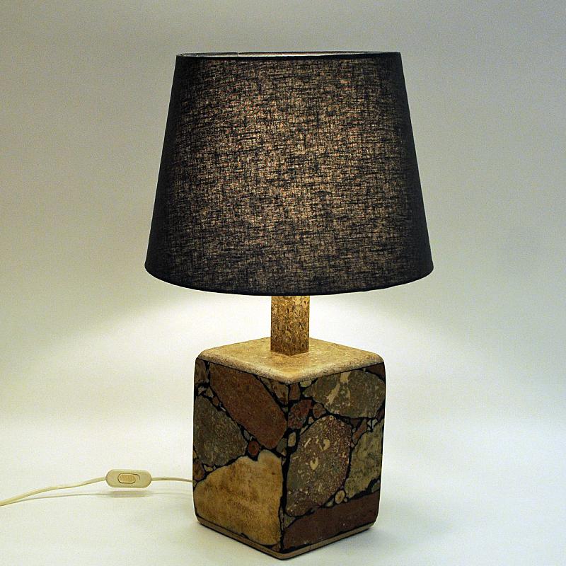 Scandinavian Cubeshaped Stoneware Table Lamp, 1970s In Good Condition In Stockholm, SE