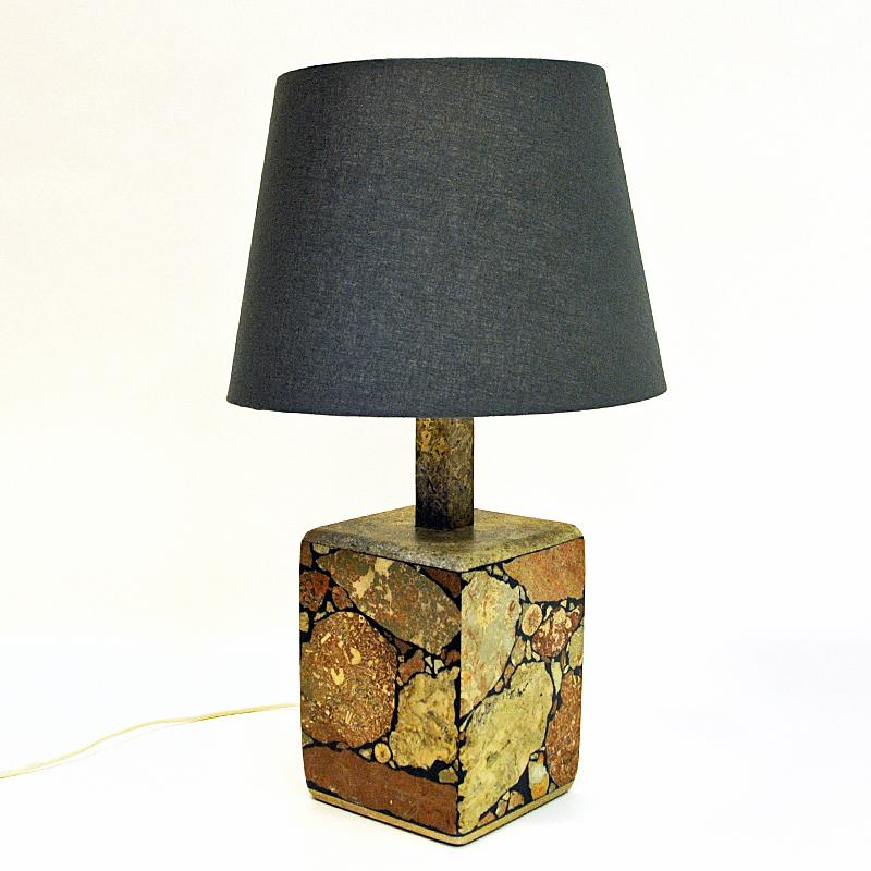 Scandinavian Cubeshaped Stoneware Table Lamp, 1970s 1