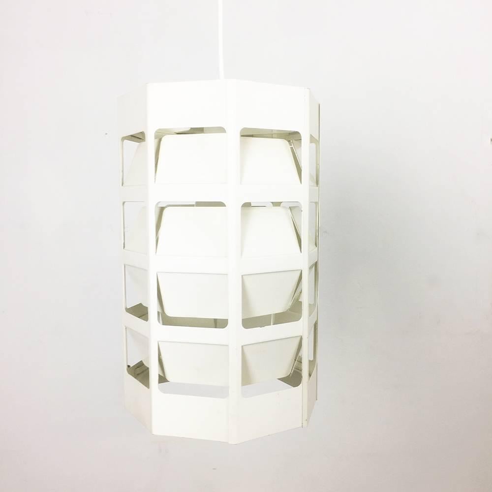 Mid-Century Modern Scandinavian Cubic White Metal Hanging Lamp 