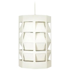 Vintage Scandinavian Cubic White Metal Hanging Lamp "Lyskurv" by Louis Poulsen, 1960s