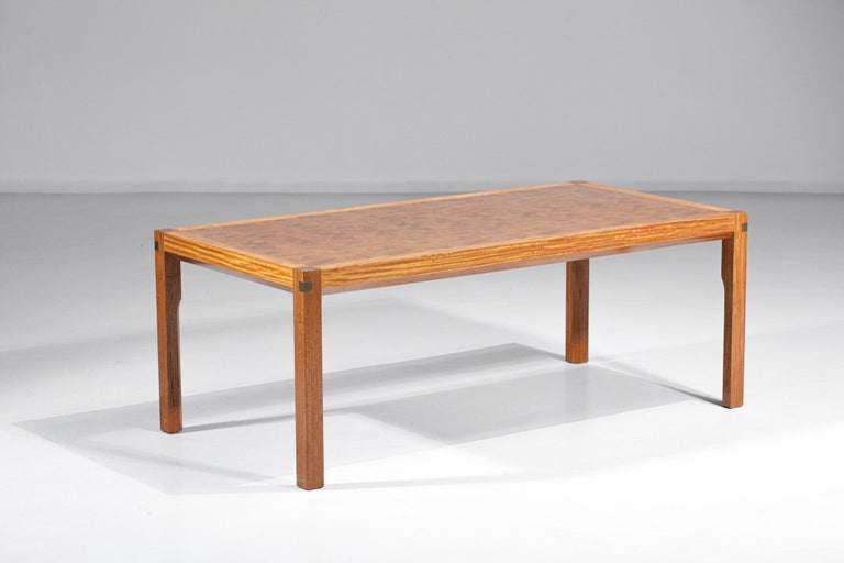 Coffee table by Danish designer Rolf Middelboe for Traneker Furniture dating from the 1970s. Solid wood structure, magnificent assembly work of 