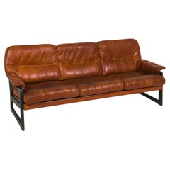 Scandinavian Danish modern leather 3 seat sofa style of Arne Norell Sweden