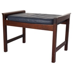 Tabouret danois moderne scandinave à lattes en bois de rose avec coussin en cuir