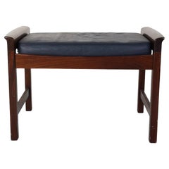 Scandinavian Danish Modern Rosewood Slatted Stool with Leather cushion