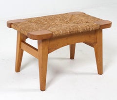 Scandinavian Danish Modern small rush woven oak bench or stool