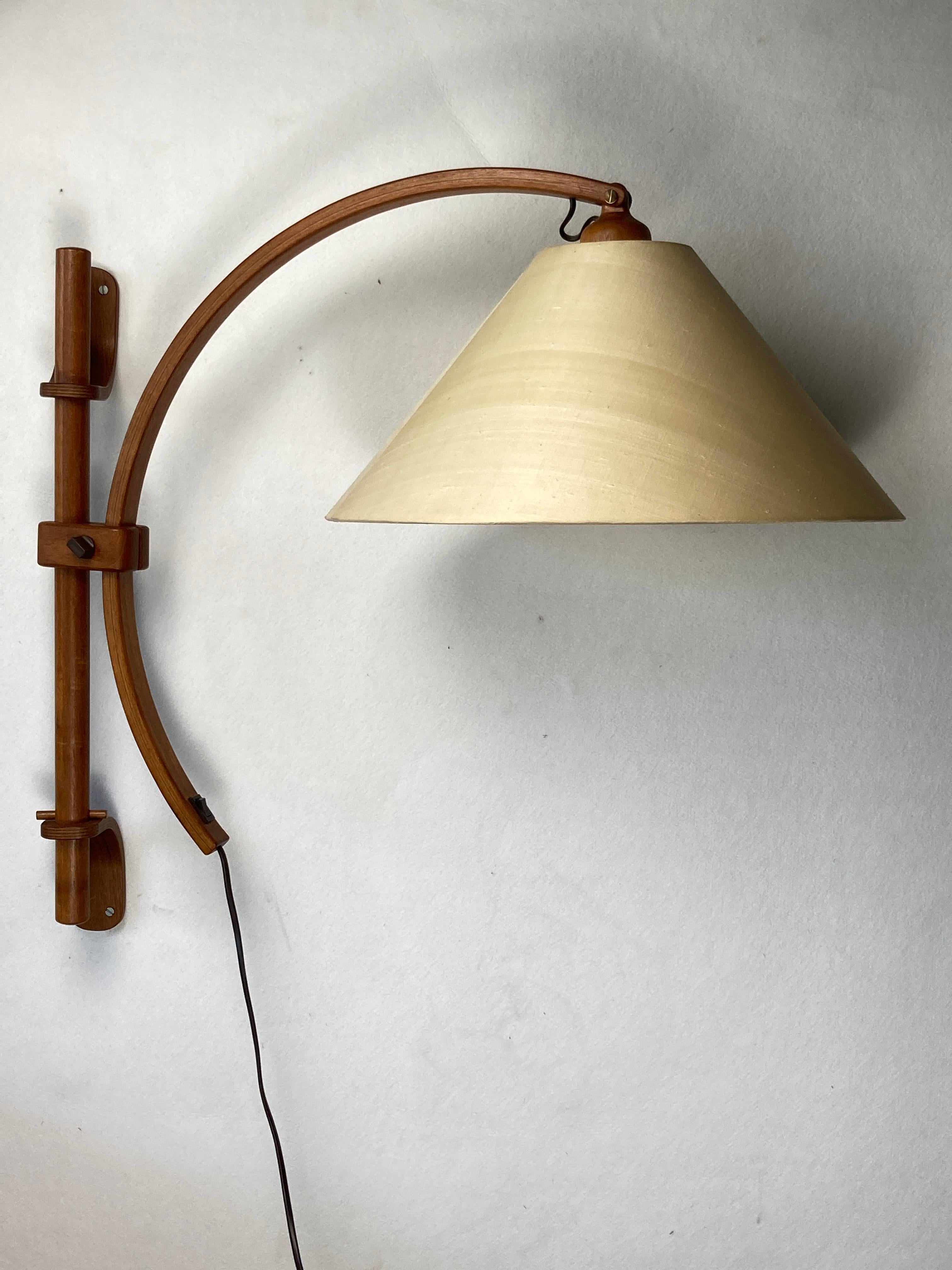 Scandinavian Danish oak wall arc swing lamp, 1970s by Domus 6
