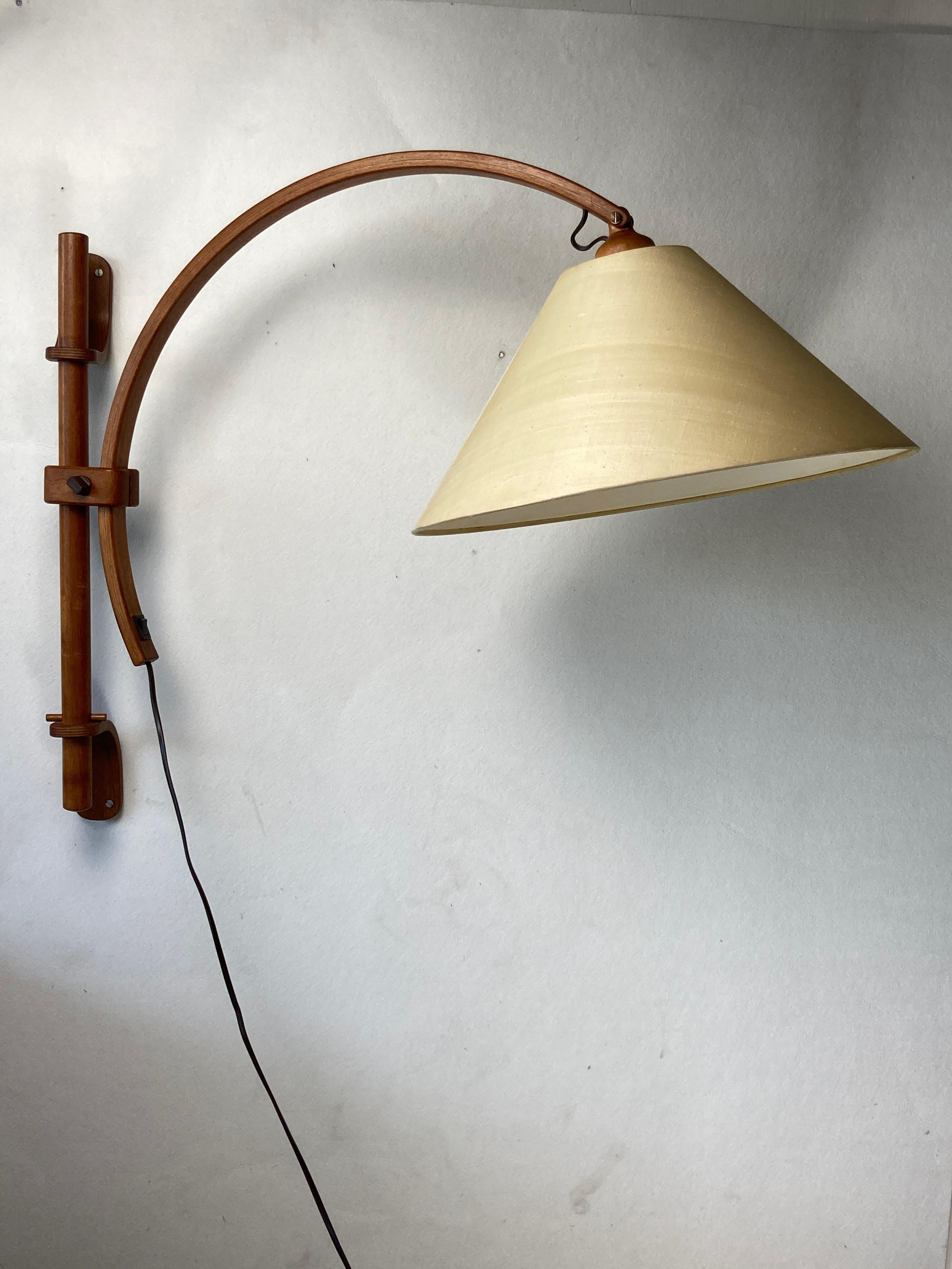 Scandinavian Danish oak wall arc swing lamp, 1970s by Domus 7