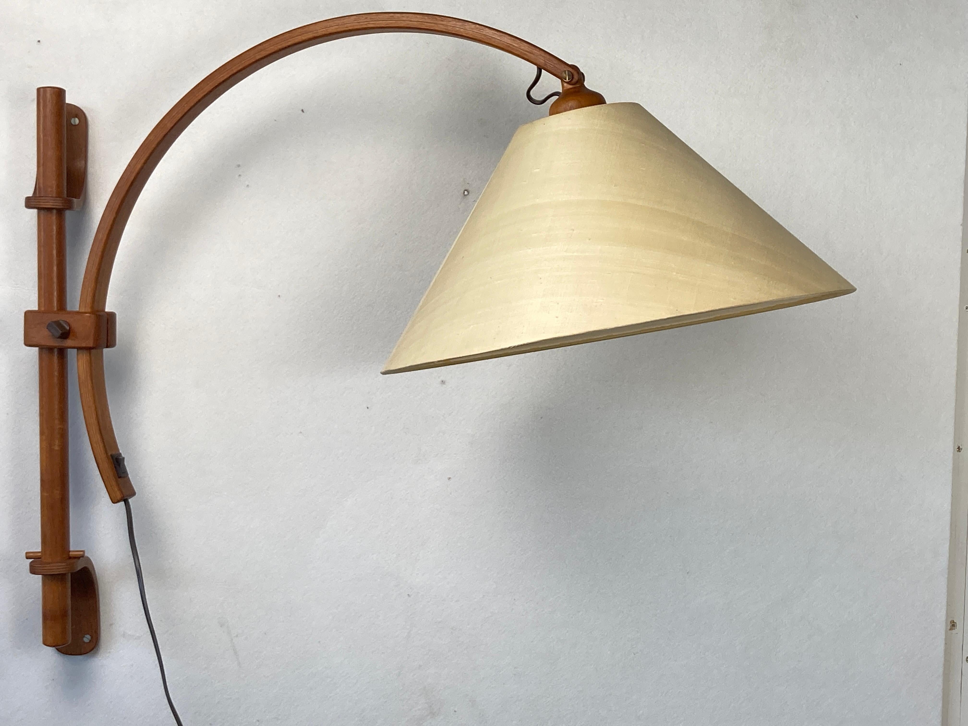 Scandinavian Danish oak wall arc swing lamp, 1970s by Domus 8